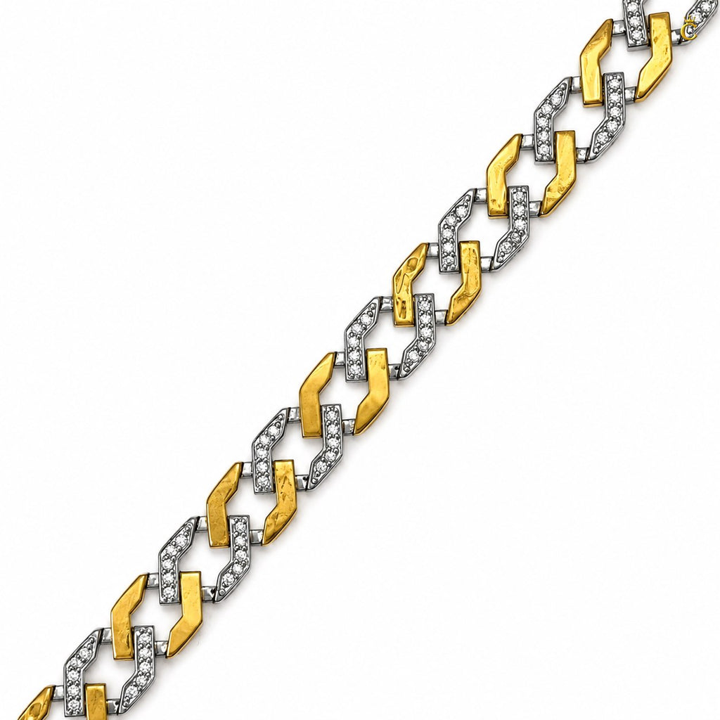 Men's Two-Tone Iced Silver Cuban Bracelet