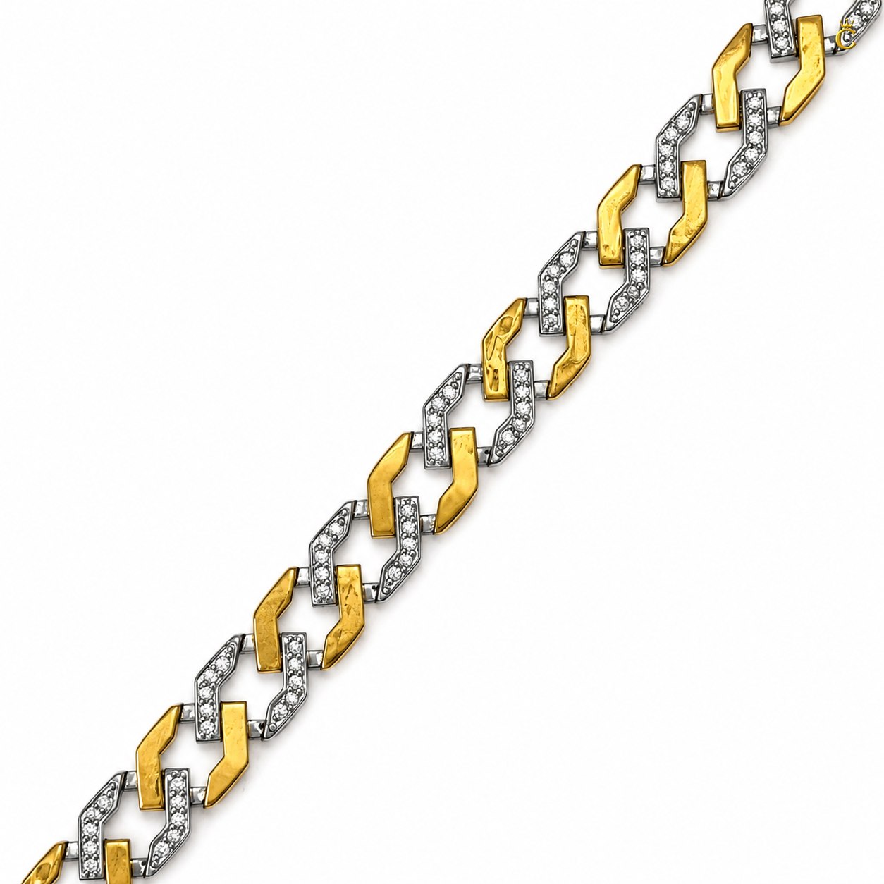 Men's Two-Tone Iced Silver Cuban Bracelet