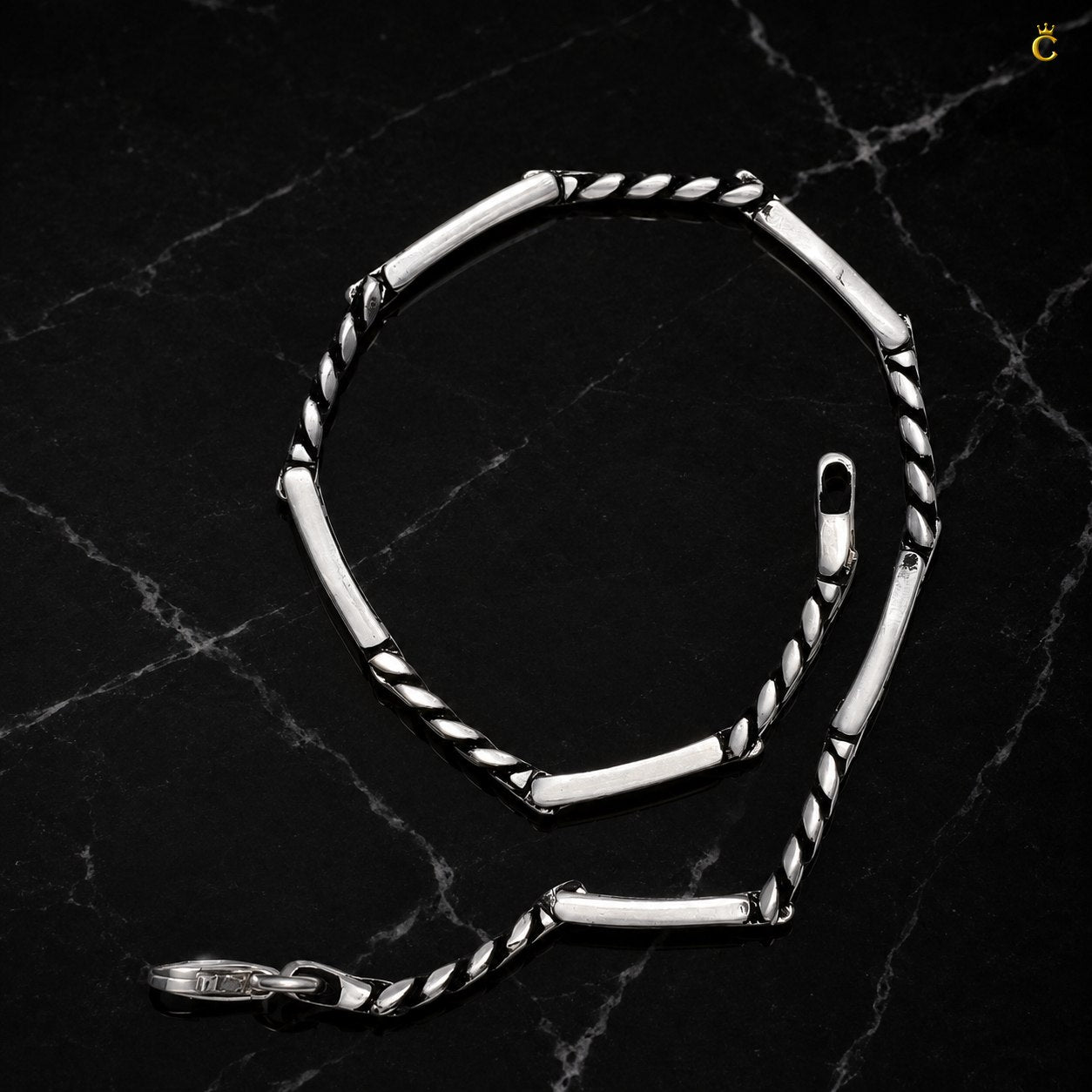 Silver Geometric Link Bracelet for Men
