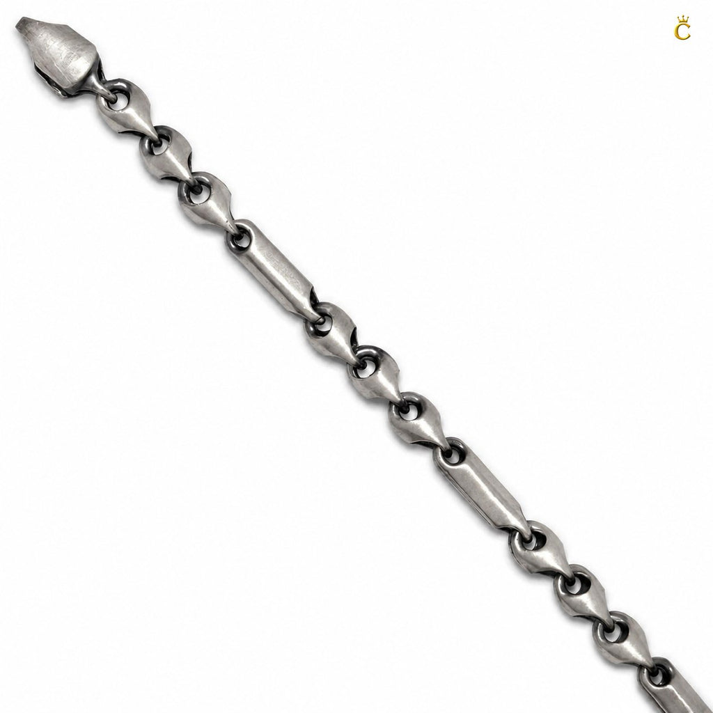 Oxidized Silver Bar Link Bracelet for Men