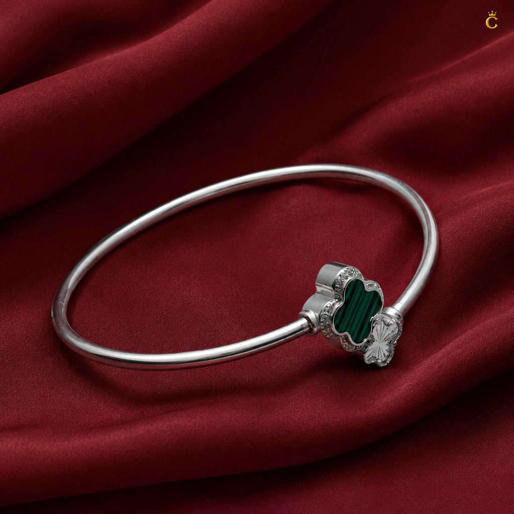 Celestora-Silver Green Clover Open Cuff / Band (Van Cleef inspired)