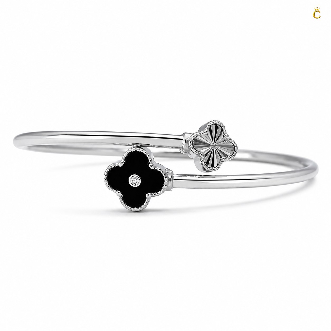 Celestora-Silver Midnight Black Clover Open Kada/ Cuff