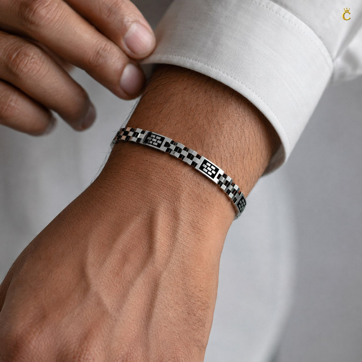 Block Design Oxidised Black Enamel Bracelet