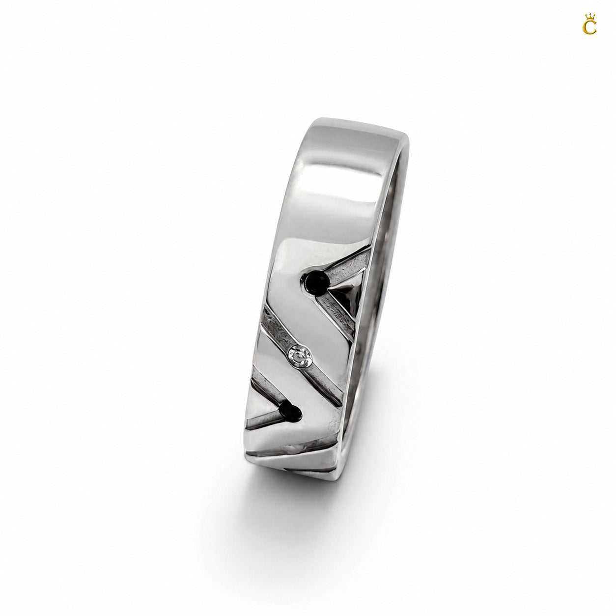 ZigZag Ring Men With Black Stone