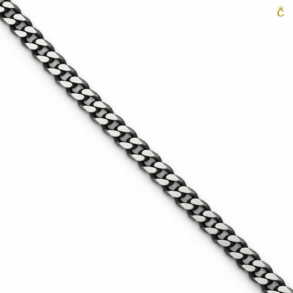 Royal Cuban-link style bold oxidized. Silver chain
