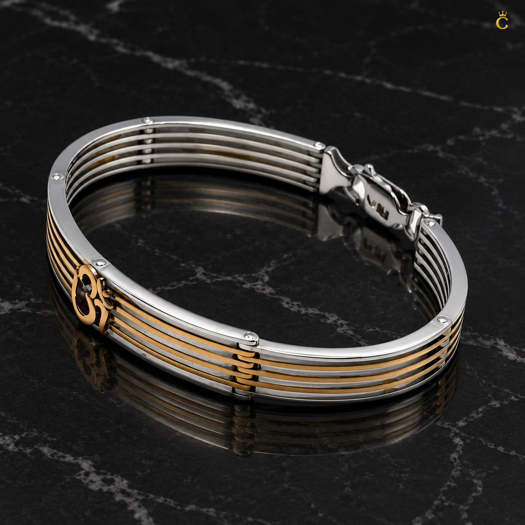 Premium Silver Om engraved Rose gold oval shaped Adjustable/foldable Kada