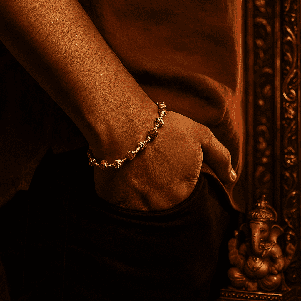 The 925 Sterling Silver Spiritual Authentic Rudraksha Bead Bracelet | Unisex | Gift, Spiritual, Healing, Rakshabandhan, Positive Energy - Celestora - India - Plain - - Bracelet for Men, Boys, Gift for Men, Brother, Boyfriend, Husband