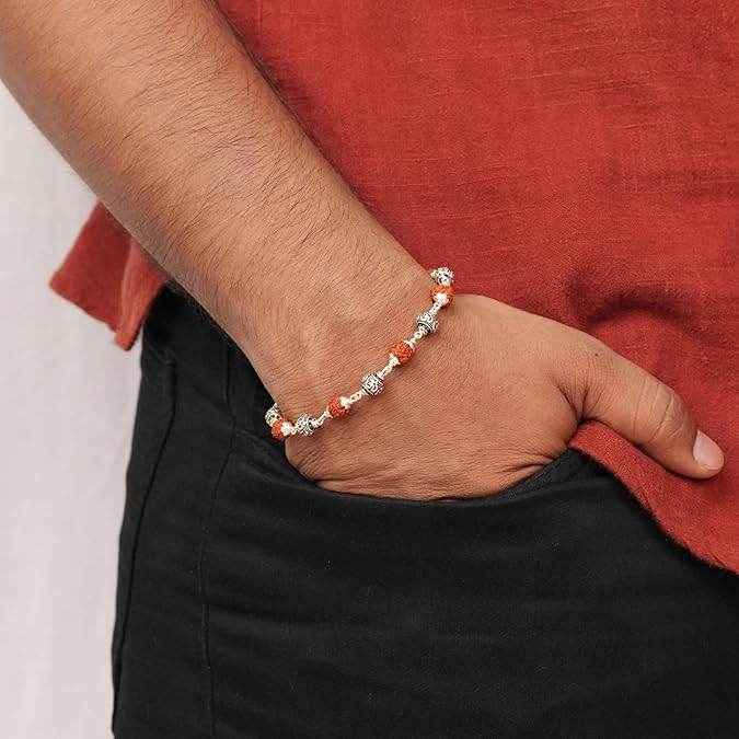 The 925 Sterling Silver Spiritual Authentic Rudraksha Bead Bracelet | Unisex | Gift, Spiritual, Healing, Rakshabandhan, Positive Energy - Celestora - India - Plain - - Bracelet for Men, Boys, Gift for Men, Brother, Boyfriend, Husband