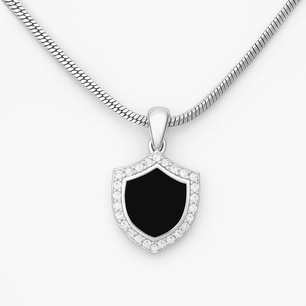 The 925 Sterling Silver Black Onyx Pendant for Power and Protection (Without Chain) - Celestora - India - Shield - - Pendants for Men, Boys, Gift for Men, Brother, Boyfriend, Husband