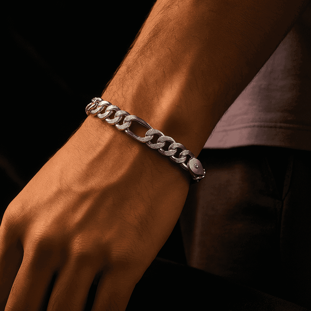 The 925 Silver Textured Figaro Bracelet - Celestora - India - - - Bracelet for Men, Boys, Gift for Men, Brother, Boyfriend, Husband