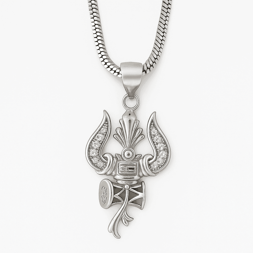 The 925 Sterling Silver Shiva's Trident Pendant | Without Chain - Celestora - India - Shakti (with Zircon Diamonds) - - God Pendant for Men, Boys, Gift for Men, Brother, Boyfriend, Husband