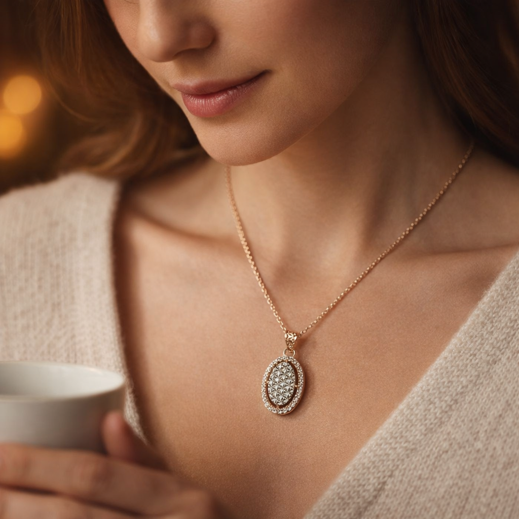 Rose Gold Oval Pendant with Necklace Set