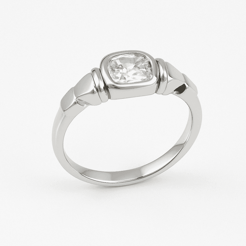 The 925 Silver Ring with Statement Rectangular Zircon Stone - Celestora - India - - - Ring