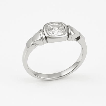 The 925 Silver Ring with Statement Rectangular Zircon Stone - Celestora - India - - - Ring