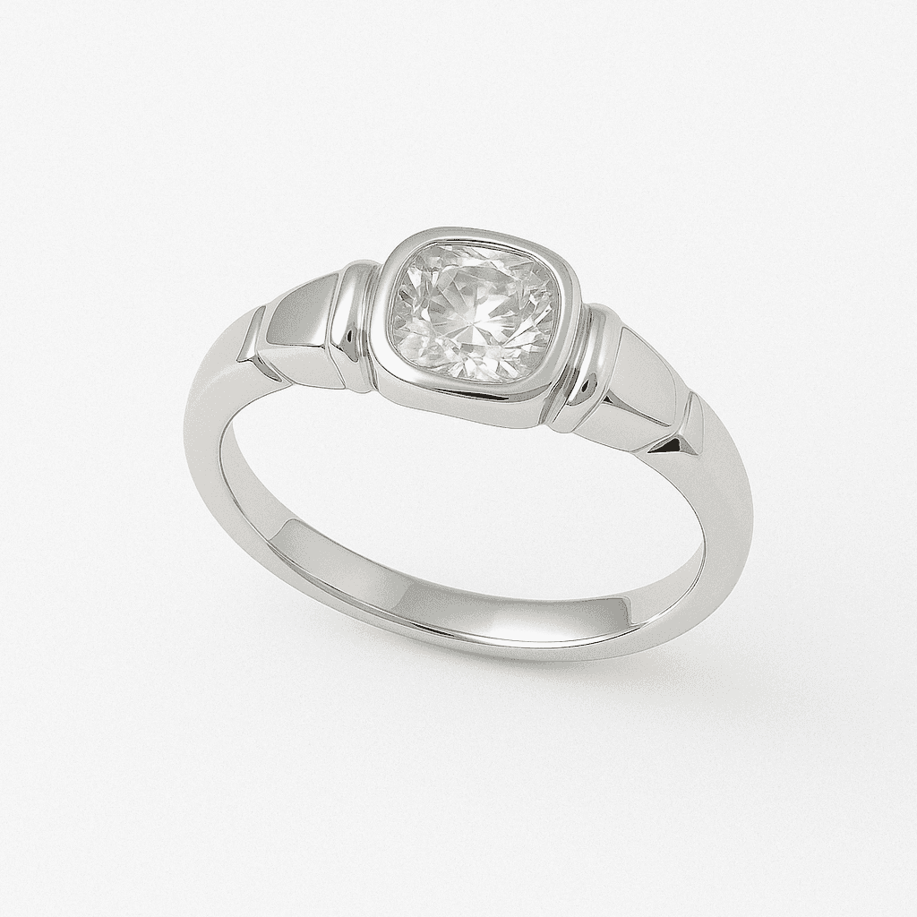The 925 Silver Ring with Statement Rectangular Zircon Stone - Celestora - India - - - Ring