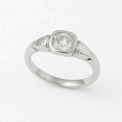 The 925 Silver Ring with Statement Rectangular Zircon Stone - Celestora - India - - - Ring