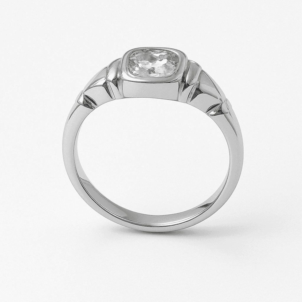 The 925 Silver Ring with Statement Rectangular Zircon Stone - Celestora - India - - - Ring