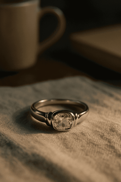 The 925 Silver Ring with Statement Rectangular Zircon Stone - Celestora - India - - - Ring